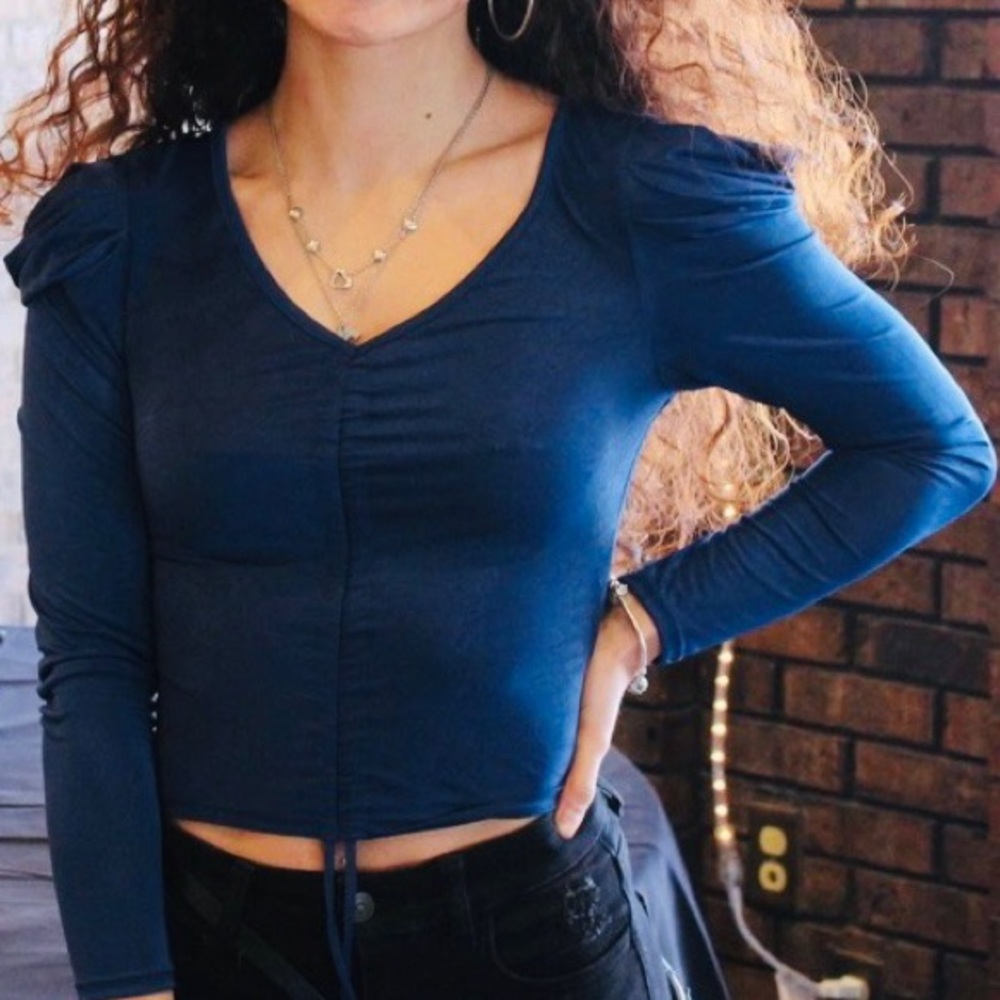 dark blue long sleeve cute top